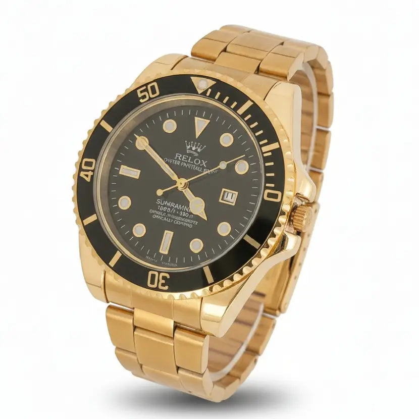 RELOX Submarine Gold Men's Dive Watch – Black Dial, Date Display, la store.pk/watches