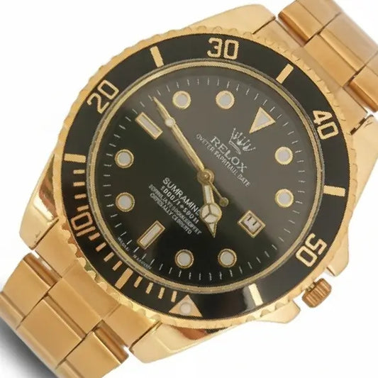 RELOX Submarine Gold Men's Dive Watch – Black Dial, Date Display