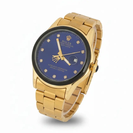 Gold watch with blue dial Rolex Day-Date – Golden Case with Blue Dial & Diamond Hour Markers