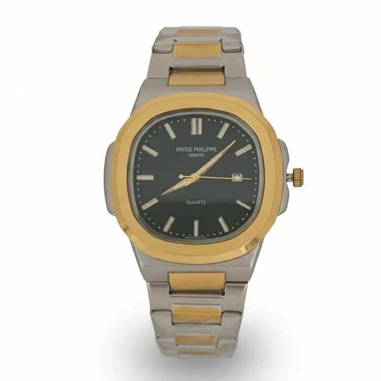 Watch with gold and silver band on a white background, Patek Philippe