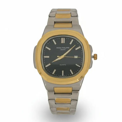 Watch with gold and silver band on a white background, Patek Philippe