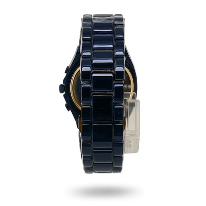 Black watch with a detailed band RADO Blue Chronograph Men's Watch with Gold Dial Accent