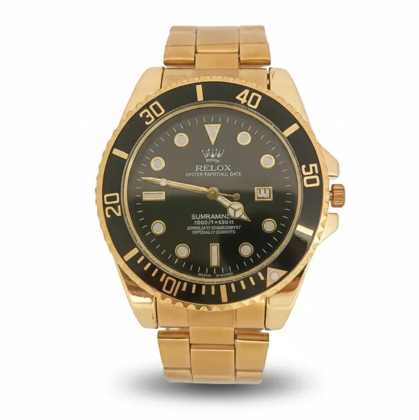 RELOX Submarine Gold Men's Dive Watch – Black Dial, Date Display