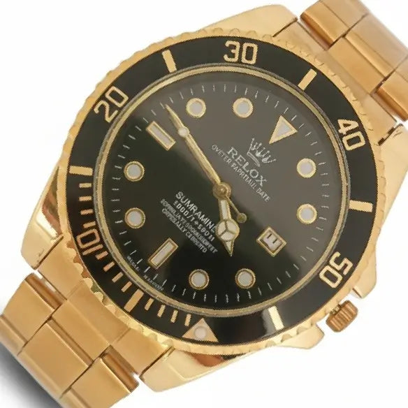 RELOX Submarine Gold Men's Dive Watch – Black Dial, Date Display