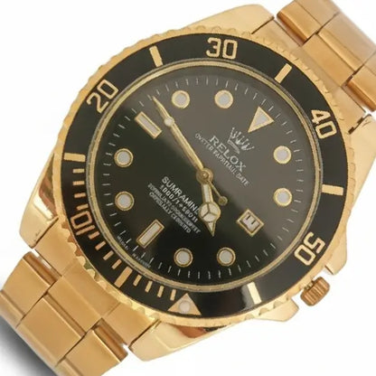 RELOX Submarine Gold Men's Dive Watch – Black Dial, Date Display