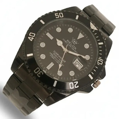 RELOX Submariner-Style Oyster Perpetual Date Watch – Black Dial, Rotating Bezel, Stainless Steel Band Black wristwatch with a detailed face https://lastore.pk/