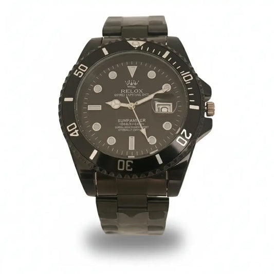RELOX Submariner-Style Oyster Perpetual Date Watch – Black Dial, Rotating Bezel, Stainless Steel Band