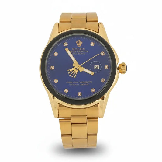 Gold watch with blue dial Rolex Day-Date – Golden Case with Blue Dial & Diamond Hour Markers