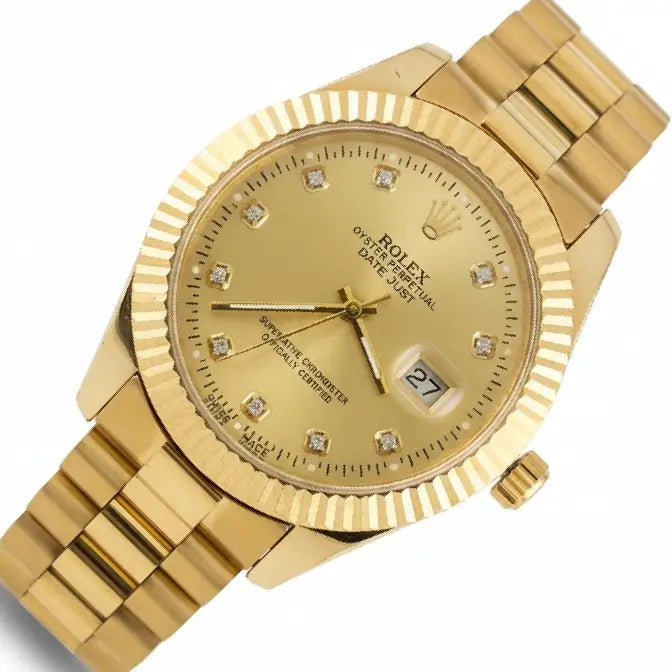 Gold Rolex watch with diamonds on a white background la store.pk