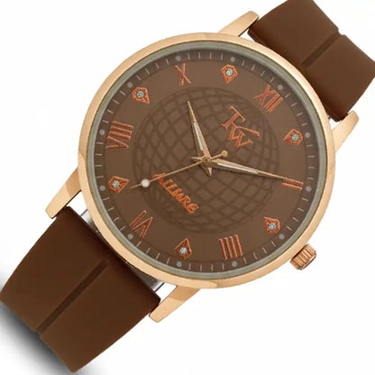 Watch with brown strap and brown dial on a white background