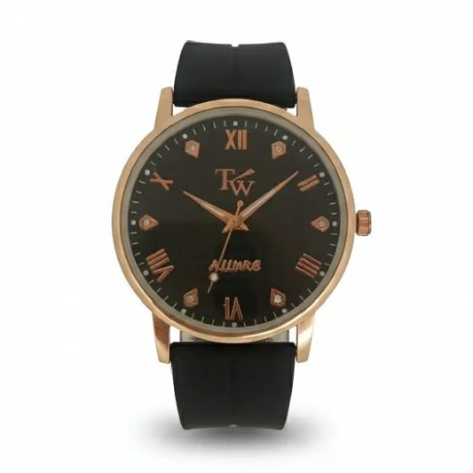 Black watch with gold accents on a white background